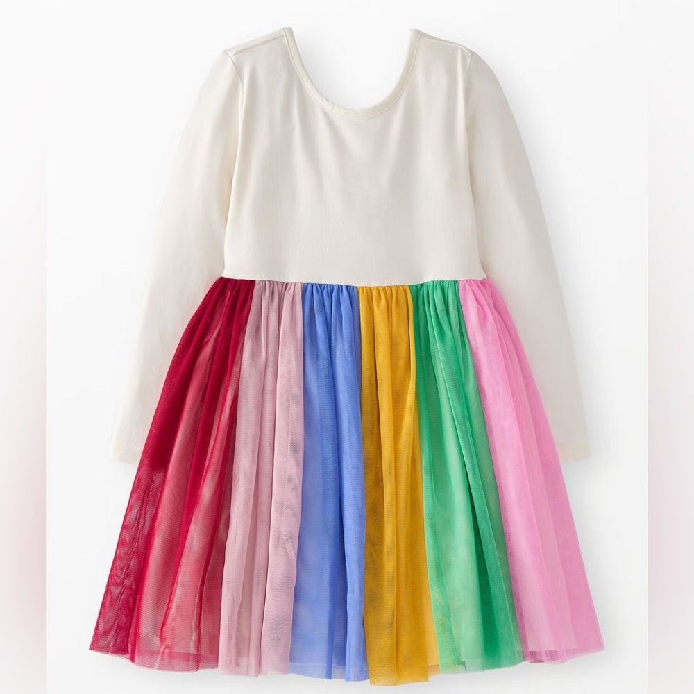 Hanna Andersson Long Sleeve Tulle Rainbow Dress in Navy